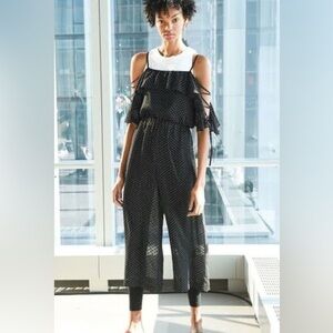 Club Monaco Black  Jumpsuit  Kymbrah Polka Dot Ruffle Cropped Wide Leg